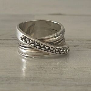 Michael Dawkins Silver Caviar Cross Over Ring.